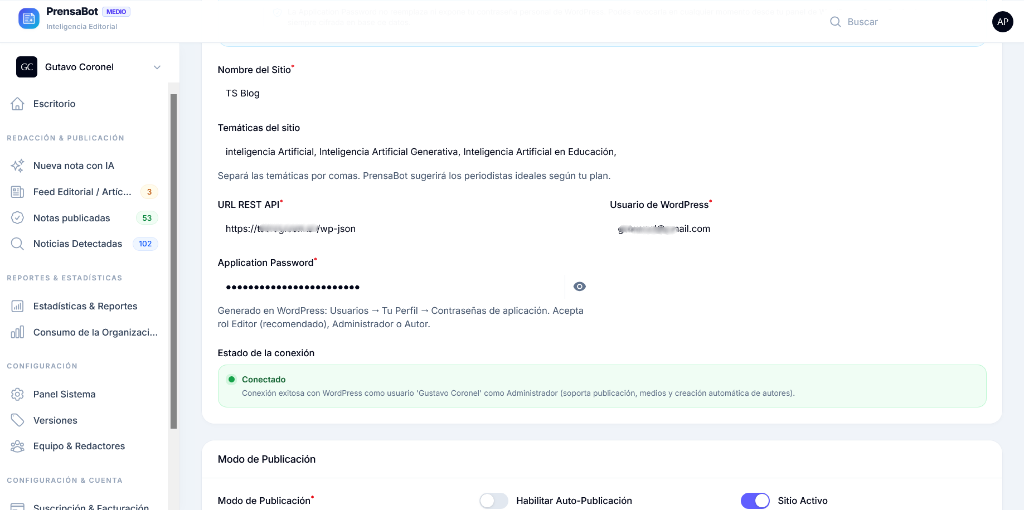 Captura Conexión WordPress